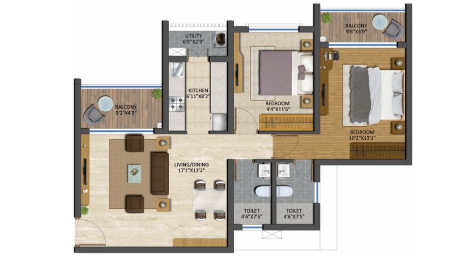 Runwal-The-Central-Park-Floor-Plan-2 BHK-Premium